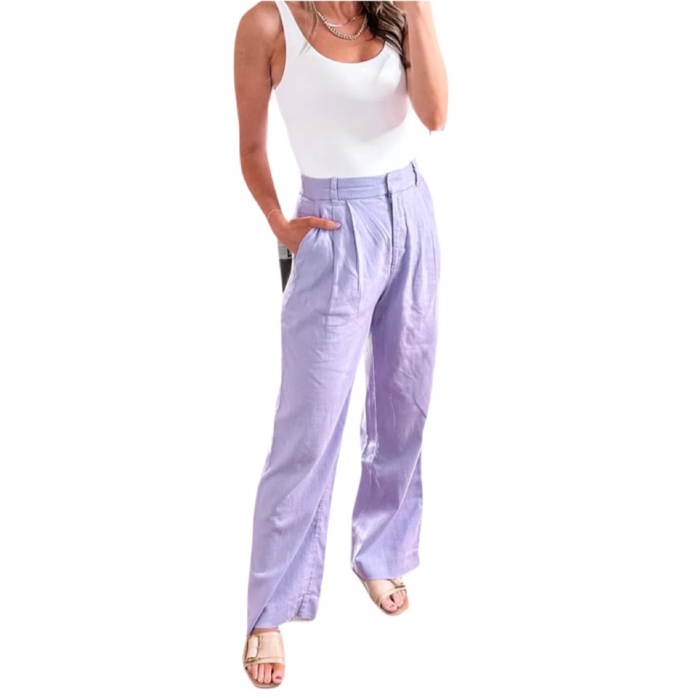 Abercrombie Linen Lavender Wide Leg Pants NWT